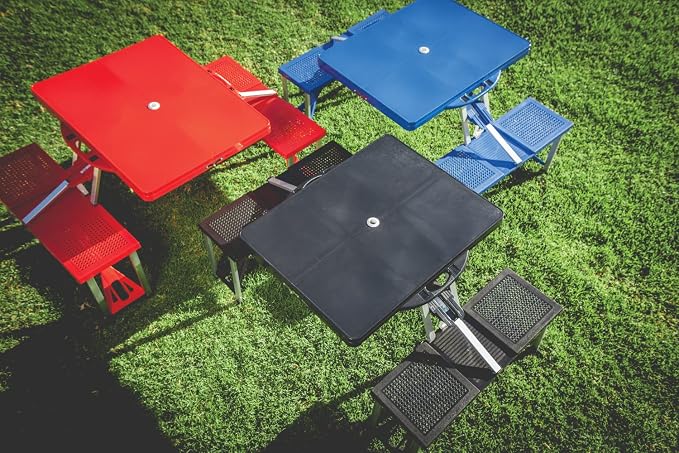 PICNIC TIME NCAA NC State Wolfpack Football Field Folding Picnic Table - Camping Table - Outdoor Table with Umbrella Hole, (Red)