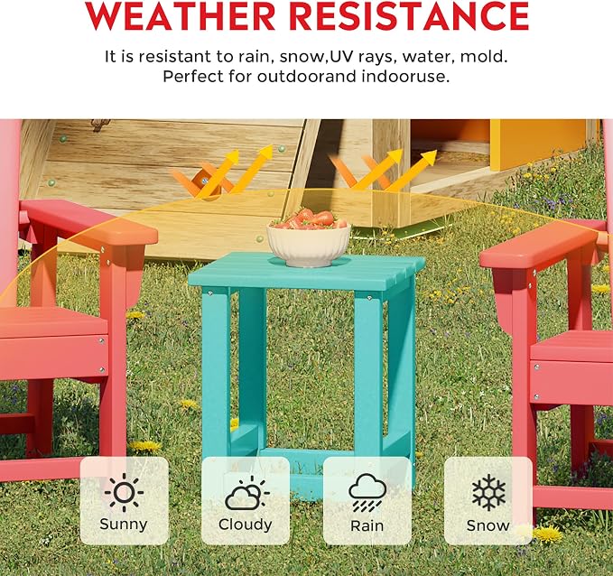 Costaelm Kids Outdoor End Table, Small Patio Table, Outdoor Side Table Porch Table Adirondack Patio Side Table for Outside, Pool, Porch, Garden, Turquoise