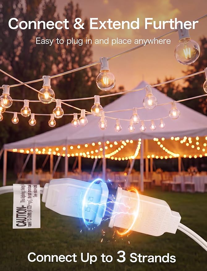 25FT Outdoor White String Lights with 27 Clear Bulbs, G40 Globe Patio String Lights for Indoor/Outdoor, Connectable Hanging Lights for Backyard Porch Balcony Party Decor - White Wire