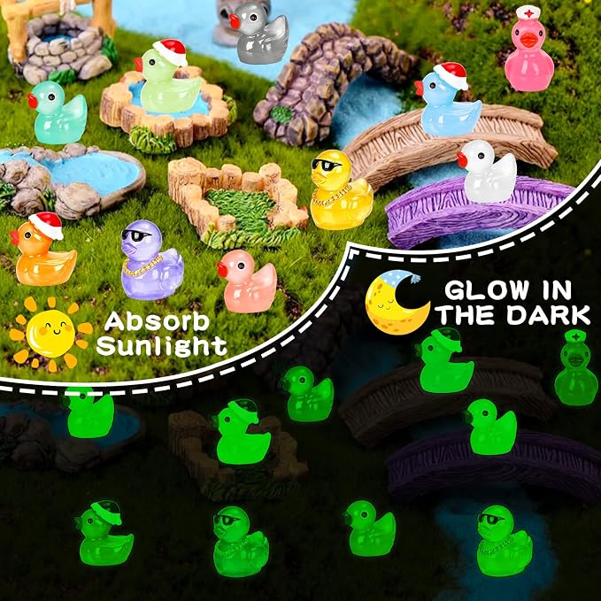 110Pcs Mini Resin Ducks Various Multicolor Tiny Ducks to Hide Miniature Resin Animals Variety Pack Small Little Figurines Bulk for Fairy Garden Micro Landscape Ornament Dollhouse Decor