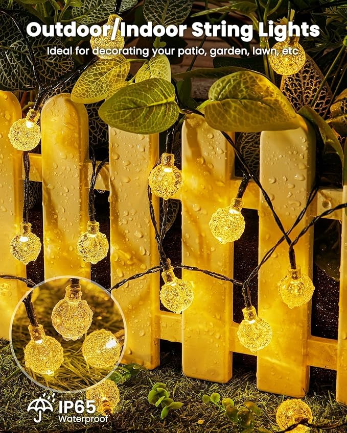 Brightown Solar String Lights Outdoor Waterproof 2 Pack Total 120 LED 73 FT | Solar Powered Patio Lights with 8 Lighting Modes & Waterproof for Garden Yard Porch Wedding Party Christmas Decor, Warm White