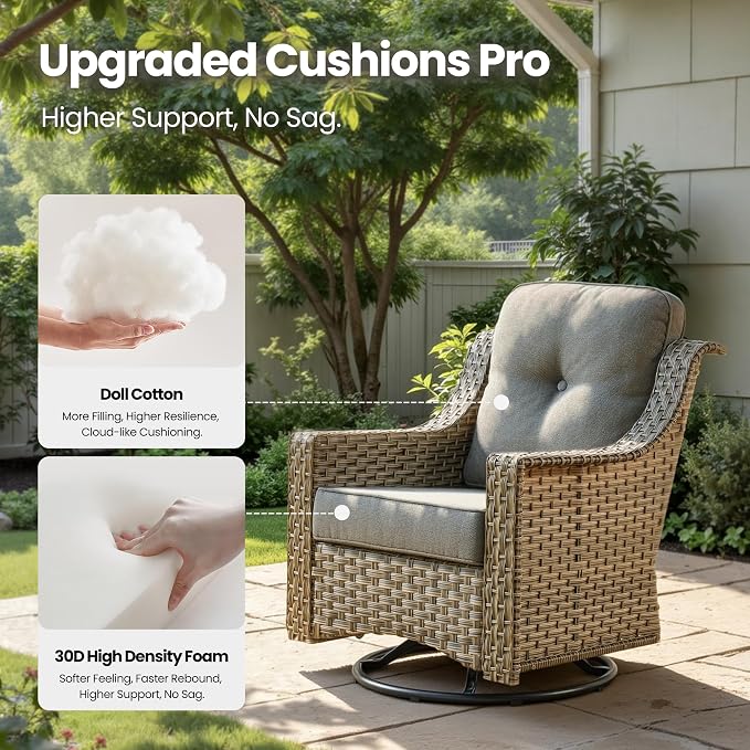 2 Piece Patio Furniture Set, Outdoor Wicker Chairs Set of 2 with Thick Cushion, Heavy Duty High Back Comfortable Chair for Small Balcony Porch Garden, Dark Gray