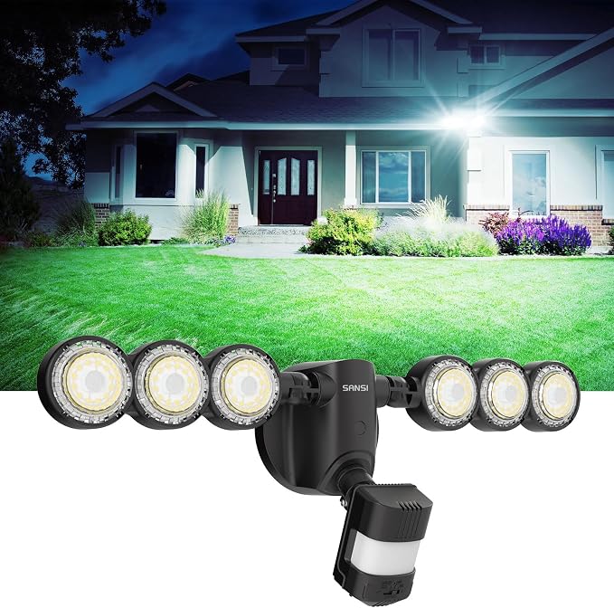 SANSI 55W 7000LM Motion Sensor Outdoor Security Lights | Super Bright 5000K Dusk to Dawn Flood Lights Outdoor, 320° Beam Angle, Yard, 4 Modes, IP65 Waterproof, ETL Listed, Black