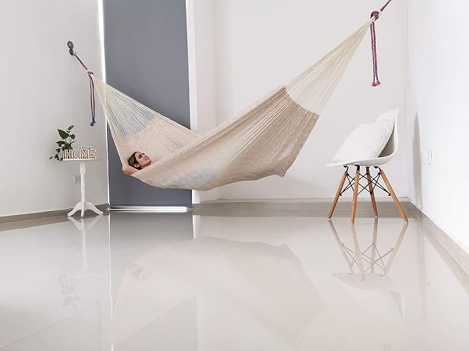 Traditional Mayan Hammock - Hammock Made with Thick Cotton Thread (Natural, Medium)