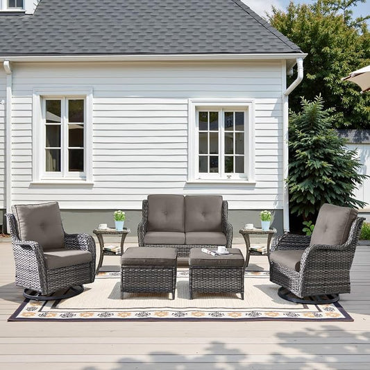 Belord 7 Piece Wicker Patio Furniture Set, Outdoor Swivel Rocker Chairs Set of 2 with Ottomans and Loveseat, All Weather Patio Conversation Furniture Set, for Pool,Yard,SunroomGray Wicker/Gray