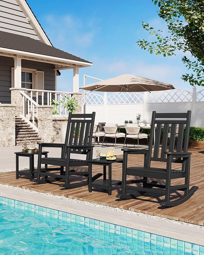 Takywep Adirondack Outdoor Side Table 18 x 15 in, HDPE 2-Tier Patio Side Table, All-Weather End Table for Patio, Pool Deck, Indoor & Backyard, Gray