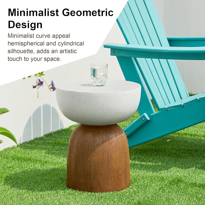 Glitzhome Outdoor Side Table Set of 2, 17.75" H Decorative Garden Stool MGO Geometric Wood Texture End Table, Round Planter Stand for Indoor Outdoor Living Room Bedroom Patio Deck Poolside