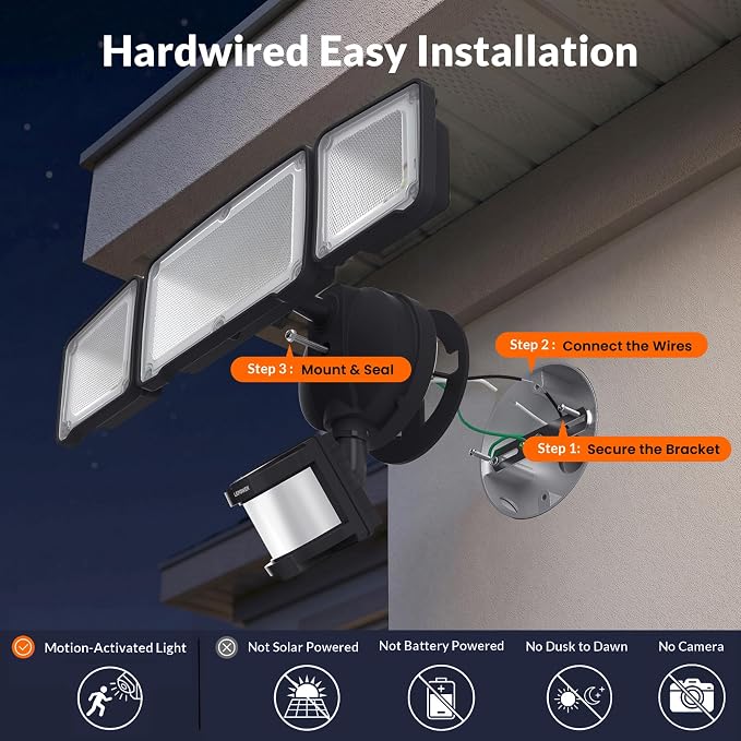 LEPOWER LED Security Light Motion Sensor Outdoor Lights, Bright 38W 4200LM | 72 FT Range, IP65, Easy to Install, 180° Motion Sensor, 5500K, 3 Head Detected Waterproof Flood Light for Garage, Yard, Porch