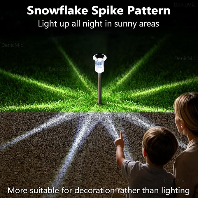 DenicMic Solar Lights Outdoor Waterproof 10 Pack Pathway Lights Cool White | Stake Lights for Yard Garden Driveway Walkway Outside Landscape Path Lights, Auto On/Off 6000K LED, Stainless Steel Pole