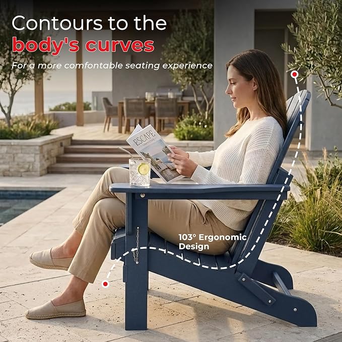 Costaelm Patio Conversation Set, 5 piece Balcony Furniture, Small Patio Firepit Furniture Outdoor Adirondack Square Coffee Table and Chair for Backyard Lawn Porch Pool Garden, Navy Blue