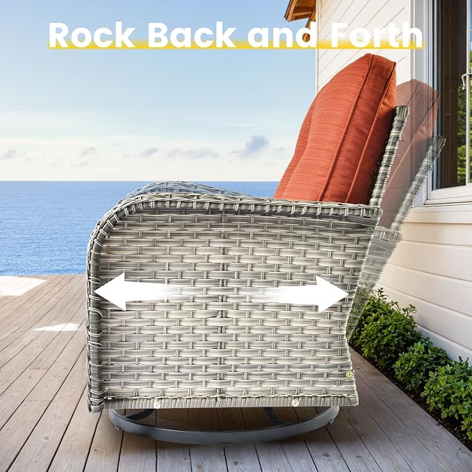 CAODOC Outdoor Sectional Patio Furniture Set,8 Pieces Wicker Conversation Sets L Shaped Couch,Out Door Sofa Outside Furniture with Swivel Chairs,Red-Striped