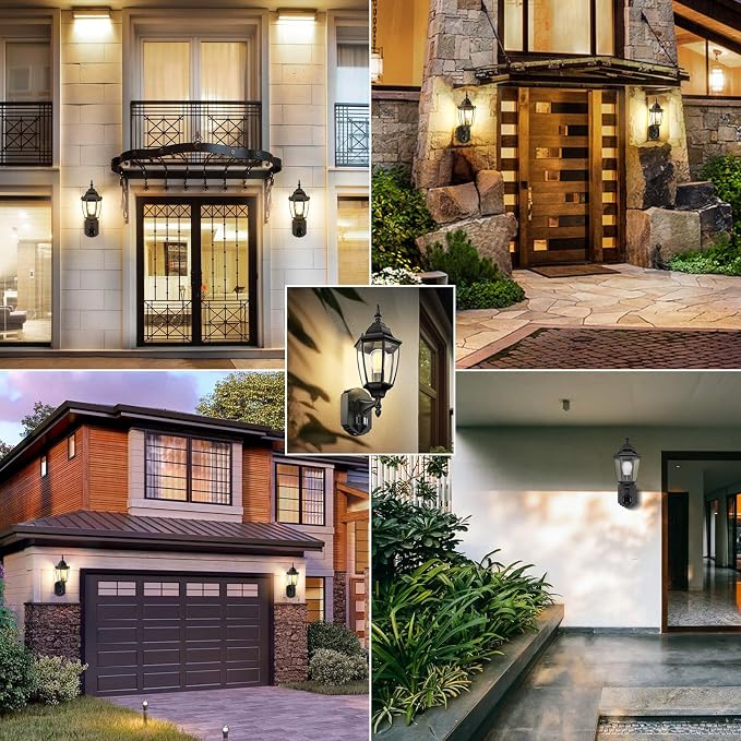 Lamomo Outdoor Wall Sconce, 2 Pack Dusk to Dawn Motion Sensor Light Fixtures, Exterior Aluminum Waterproof Porch Lights for Patio Front Door Garage | Dusk to Dawn, Anti-Rust, Waterproof Aluminum Frame, Tempered Glass & Classic Exterior Sconces for Hous...