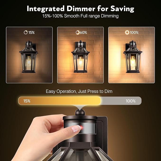 VIANIS Motion Sensor Outdoor Lights, Oil Rubbed Bronze Dusk to Dawn Outdoor Wall Lights Exterior, Waterproof Wall Lantern with Tempered Glass, Modern Outside Wall Sconce for Garage Front Porch, E26