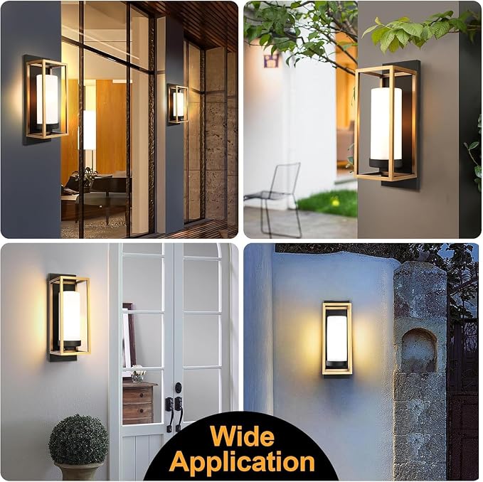 ALVIME Black and Gold Wall Sconce, Modern Outdoor Wall Lights, Hardwired Exterior Porch Light Fixtures, Waterproof Front Door Lighting with E26 Base for House Garage Patio