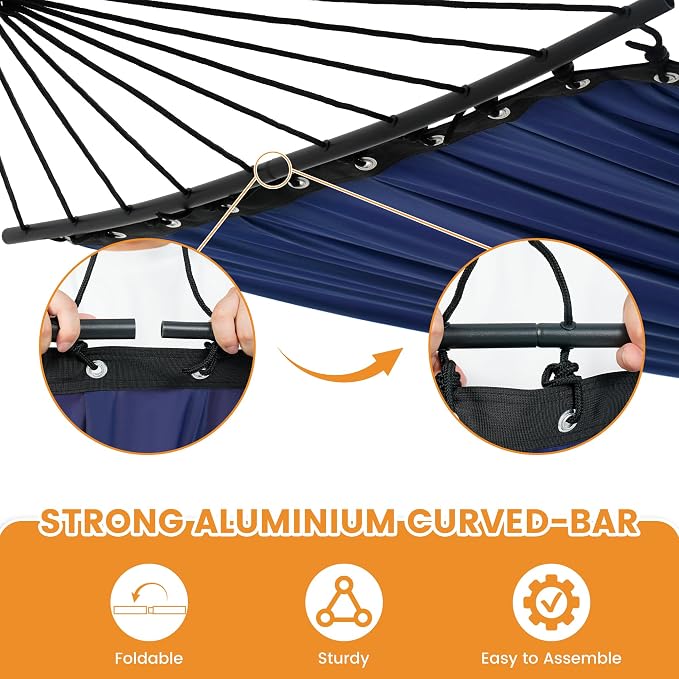 Lazy Daze Hammocks Camping Hammock with Curved Spreader Bar, Portable Hammock with Tree Straps, Carrying Bag, Carabiners for Outside, Hiking, Outdoors, 450lbs Capacity, Navy