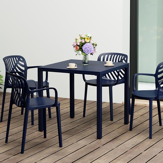 WestinTrends Playa 31.5" Iron Metal Frame Outdoor Square Patio Dining Table, Navy Blue