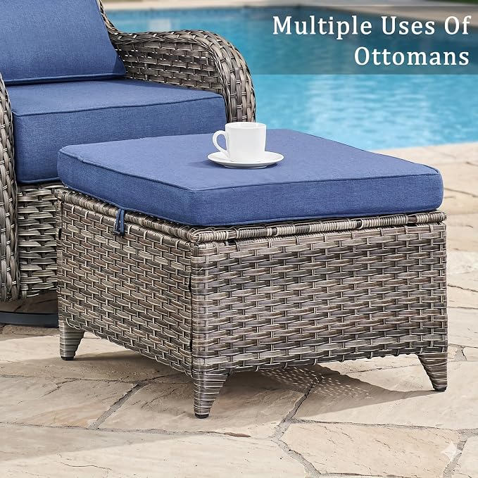 Luxury 6" Thick Cushion 9 Pieces Wicker Patio Furniture Set with High Back Swivel Rocker Chairs, Outdoor Conversation Set with Patio Couch for Deck Porch Yard and Poolside