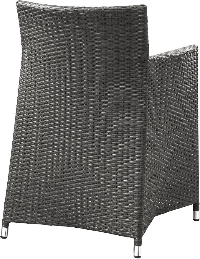 Modway Junction Wicker Rattan 9-Piece Outdoor Patio Dining Set with 80" Dining Table and Eight Dining Armchairs with Cushions in Brown White