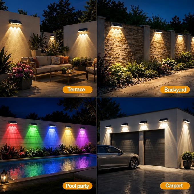 Tenmiro Solar Fence Lights Outdoor 10 Pack, 40 Modes RGB & Cold/Warm White Wall Lights with 5 Lens, IP67 Waterproof Dusk to Dawn Outside Lighs for Backyard, Patio, Yard, Pool, Deck, Railing Decor