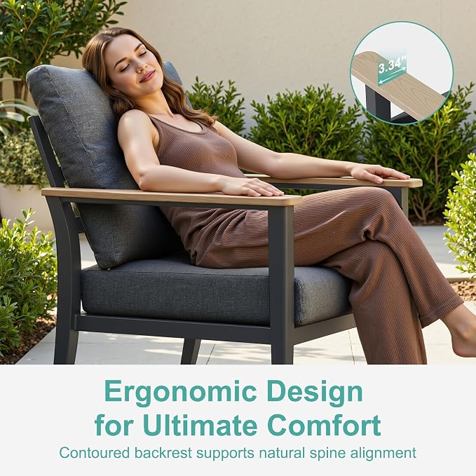 Aluminum Outdoor Patio Furniture Set with Swivel Rocking Chair 7-Seat, Patio Conversation Set Sectional Furniture Set with High Backrest & Thickened Cushions for Backyard, Dark Grey