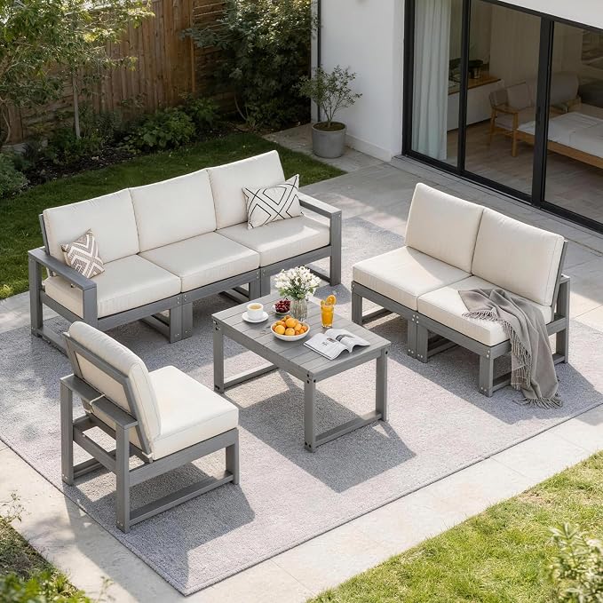 Patio Furniture Set, HDPE Outdoor Couch Loveseat with Cushions,All Weather Outdoor Sofa for Porch, Backyard, Deck,Grey