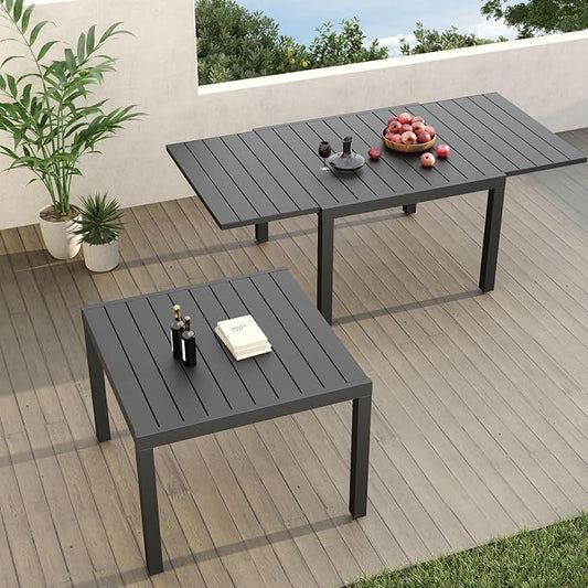 Grand patio Expandable Patio Dining Table for 4-6 Person, 39.5-79" Aluminum Metal Rectangle Outdoor Dining Table for Garden, Lawn, Backyard