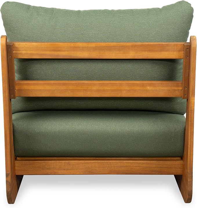 Christopher Knight Home Isabel 5-Seater Outdoor Patio Furniture Set with Removable Cushion, Acacia Wood Patio Conversation Set with 3-Seater Sofa & Club Chairs, 3 Piece Sectional Sofa Set, Green+Teak