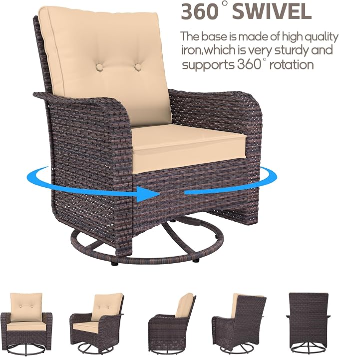 Patio Furniture Set 10 Pieces Wide PE Rattan Sofa Set Outdoor Sectional Furniture,Patio Swivel Chair Sofa Set Patio Conversation Set w/Cushions and Glass Coffee Table,Sand