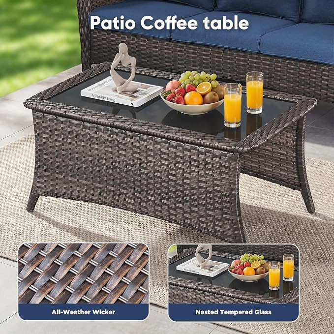 Belord 6 Piece Wicker Patio Furniture Set, Outdoor Swivel Rocker Chairs Set of 2 with Ottomans and Loveseat, All Weather Patio Conversation Furniture Set, for Pool,Yard,SunroomBrown Wicker/Blue