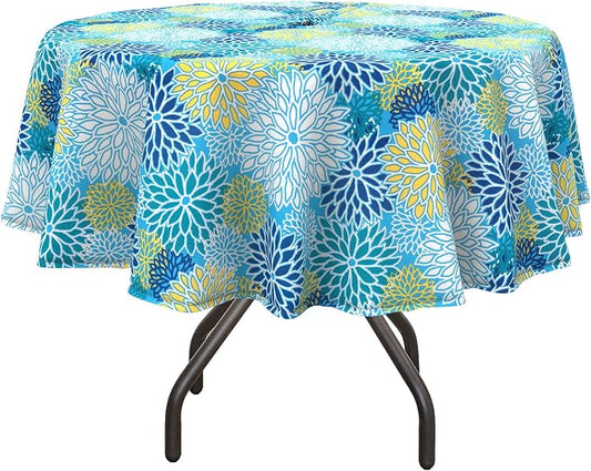 DYTXIII Outdoor Round Tablecloth with Umbrella Hole 60 Inch, Water Repellent & Fade Resistant Table Cover, All Weather Outdoor Tablecloth for Garden & Party Table, Dahlia Blue