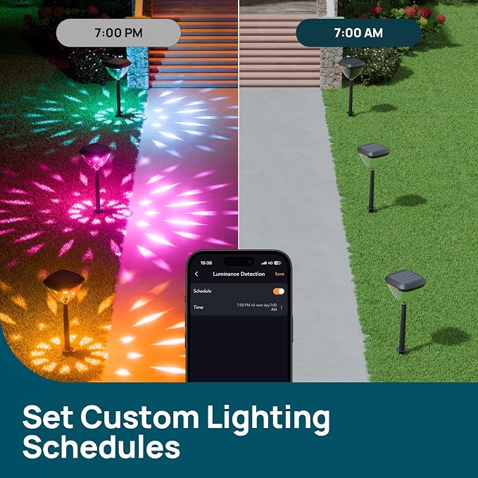 Linkind Smart Solar Pathway Lights SP6,Pattern Switch Solar Lights Outdoor | USB&Solar Charging, Cool/Warm White/Color Changing Landscape Lighting for Yard,Garden,Patio, 1 Pack