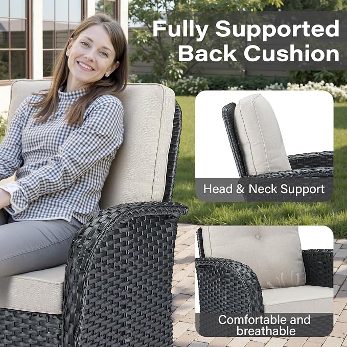 Belord Patio Rocking Chairs Furniture Set - 5 Piece Outdoor Wicker Furniture Sets with Ottomans, Small Patio Conversation Sets with Wicker Rocking Chairs Black/Beige