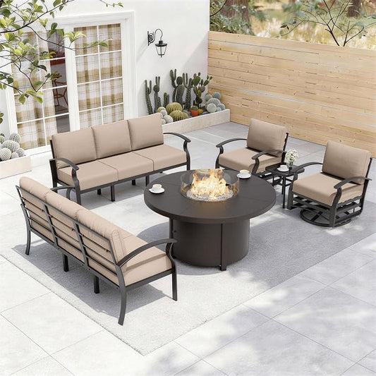 ALAULM Aluminum Patio Furniture Set with Coffee Table Rectangular, 5-seat Outdoor Sectional Furniture w/2 Swivel Chairs, Patio Conversation Set for Porch, Backyard, Poolside-Grey