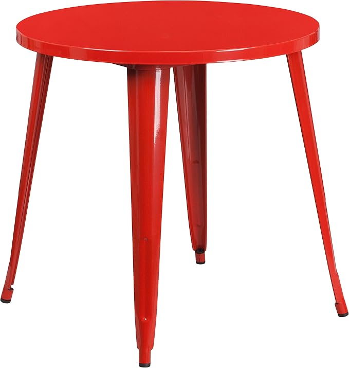 EMMA + OLIVER Commercial Grade 30" Round Red Metal Indoor-Outdoor Table