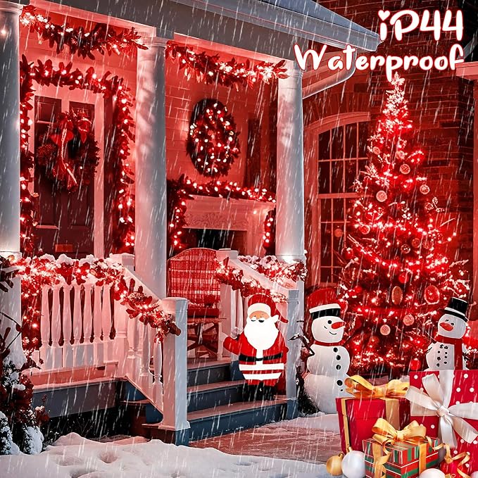 Connectable 240LED Red String Lights Outdoor/Indoor, Extendable Plug in Twinkle Fairy Lights Waterproof with 8 Modes&Timer Function for Garden Bedroom Patio Tree Christmas Decorations