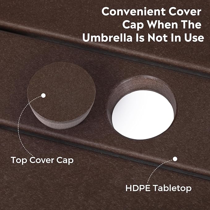 Costaelm Outdoor Bar Table, 37" Counter Height Square Patio Cocktail Bar Table with Umbrella Hole, Patio Bistro Dining Pub Table for Front Porch Deck Backyard Garden, Dark Brown