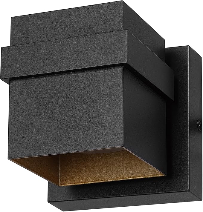 Globe Electric 60000022 11.5W LED Integrated Outdoor Wall Sconce, Matte Black, Gold Accent, 400 Lumens, 3000 Kelvins, 90 CRI, Front or Back Porch Decor, Modern Minimalist Exterior Lighting