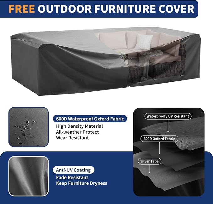 Patio Furniture Set, Modular 10-Piece Patio Conversation Sets with Coffee Table, All-Weather Wicker Outdoor Sectional for Backyard and Balcony, Beige (Waterproof Covers Included)