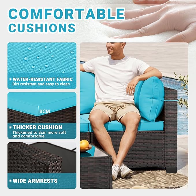 LAFWLL 7 Pieces Outdoor Patio Furniture Sets,Rattan Conversation Sectional Set,Manual Weaving Wicker Patio Sofa with Tea Table