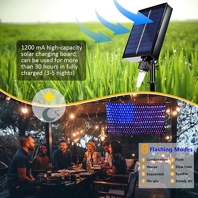 HYH Solar Powered American Flag Lights, 420 LEDs Net Light up Outdoor | Solar Flag Lights Super Bright Leds Waterproof USA Light for 4th of July Yard,Garden,Festival,Holiday,Independence Day Decor