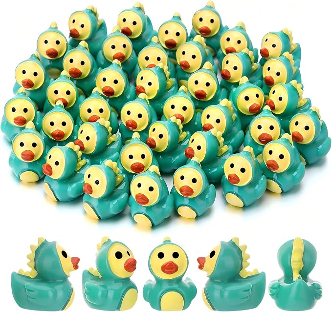 30 Pcs Dinosaur Ducks, Mini Dinosaur Resin Ducks Bulk, Cute Toy Figures for Birthday Party Favors Landscape Decorations (Dinosaurs Duck)