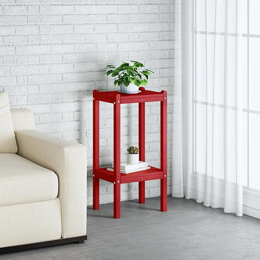 Costaelm Paradise 36"" Outdoor Adirondack HDPE 2-Tier Patio Side Table, Red, COS02990