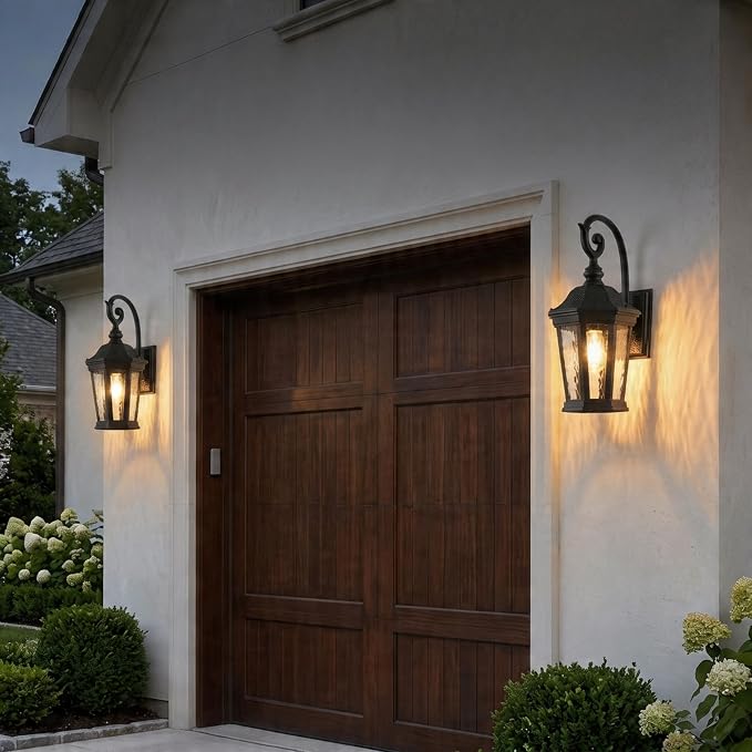 Black Exterior Wall Sconces, 21'' Large Outdoor Porch Light Fixtures