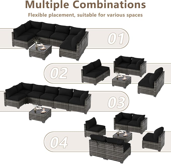 LOUVIXA 7 Piece Outdoor Patio Furniture Set, Outdoor Sectional Sofa, Wicker Rattan Patio Furniture, Patio Conversation Set with Coffee Table & Cushions