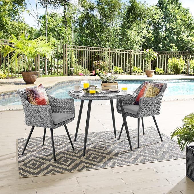 Modway EEI-3182-GRY-GRY-SET Endeavor 3 Piece Outdoor Patio Wicker Rattan Set Gray, Dining Set of 3