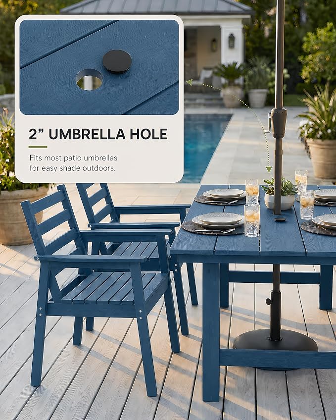 5 Piece HDPE Outdoor Dining Set for 4, Patio Dining Furniture Set with 2” Umbrella Hole, Weather Resistant Outdoor Table and Chairs for Garden, Poolside, Backyard, Deck