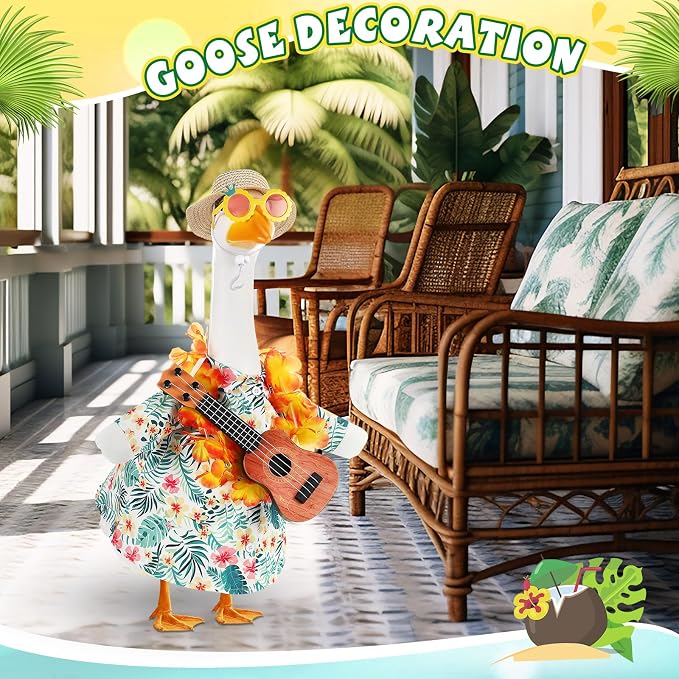 Bikini Porch Goose Outfits with Sunglasses and Swimming Tube for 23" Summer Goose Costume Garden Patio Statue Decor(Guitar)
