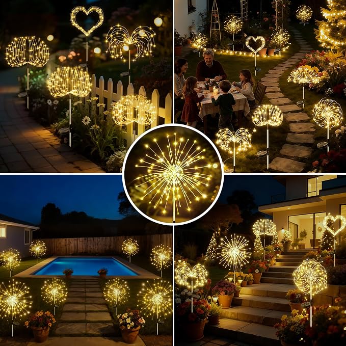 btfarm 1 Pack Solar Garden Lights Outdoor, 8 Modes Firework Lights Outside | 120LED, Waterproof Fairy Twinkle Light Solar Powered for Yard Christmas Pathway Lawn Pool Patio Decorative, Warm White