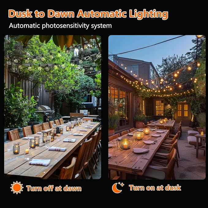 Kawaya G40 Outdoor String Lights Solar 31FT IP65 2700K LED Patio Light | IP65 Shatterproof Hanging Edison Blubs,2700K Warm White for Garden Porch Fence Camping Party Backyard Deck Bistro Balcony