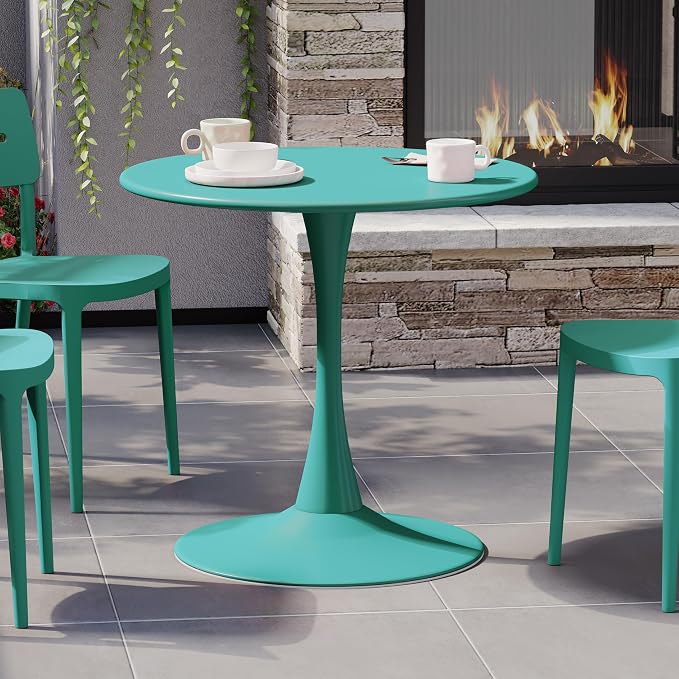 WestinTrends Playa 31.5" Round Outdoor Indoor Metal Cocktail Dining Table, Turquoise